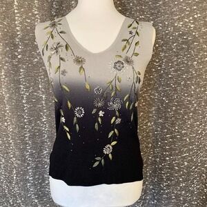 Vintage Aris A Embroidered Floral Ombre Tank Top Boho Y2K Women's M